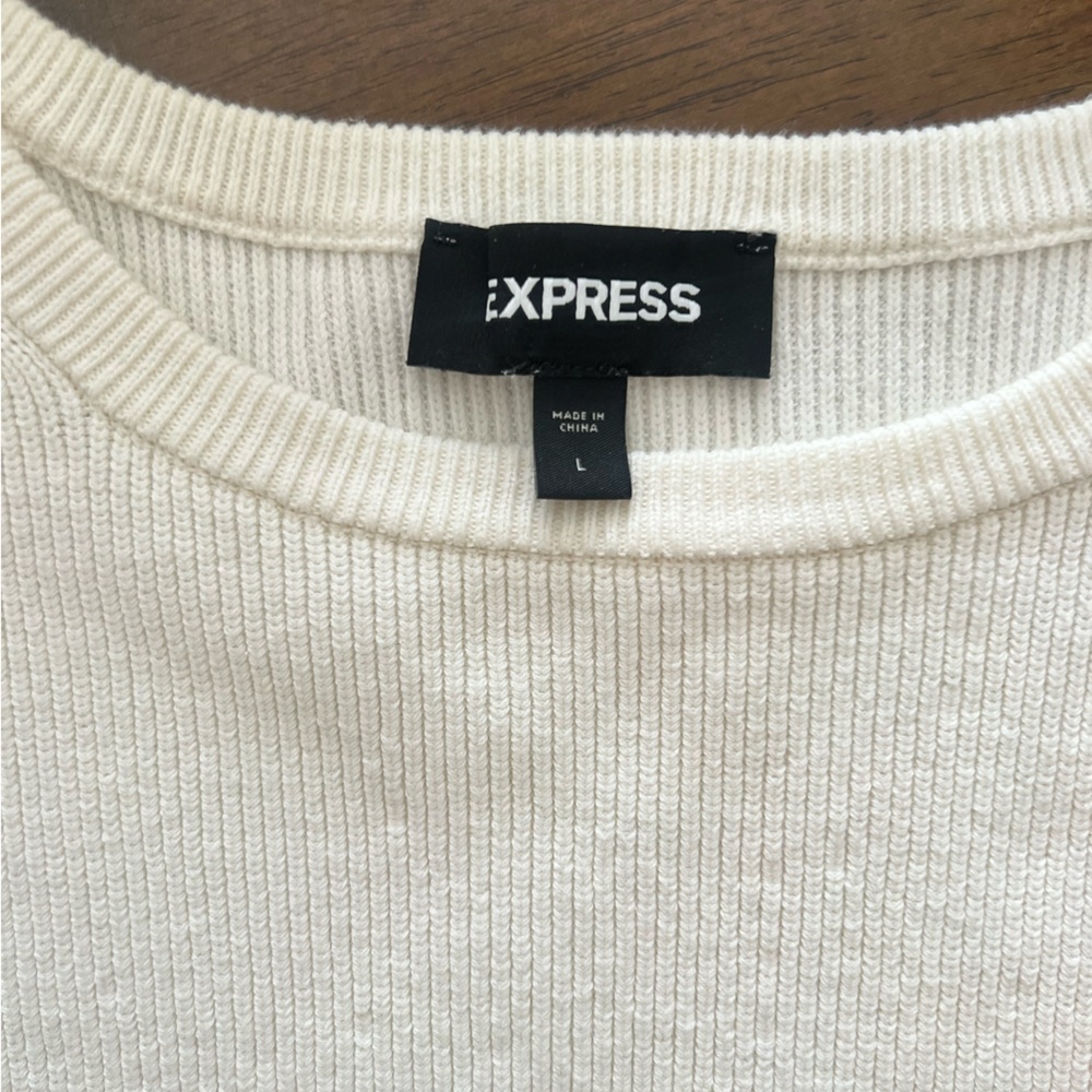 Express Cream Ribbed Knit Top - Picture 4 of 6